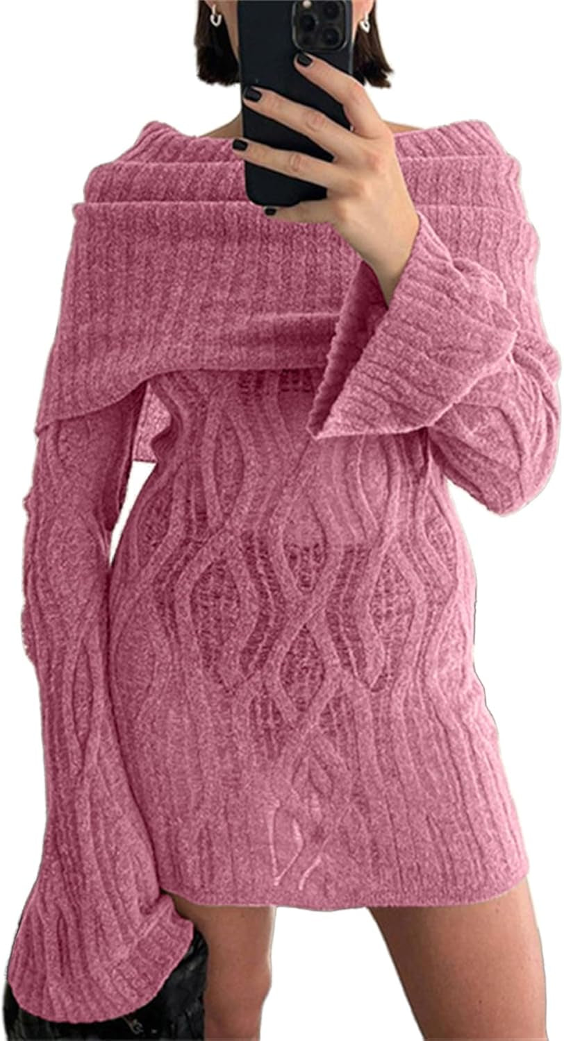 Off-Shoulder Knitted Bodycon Sweater Dress for Women - Fall Collection