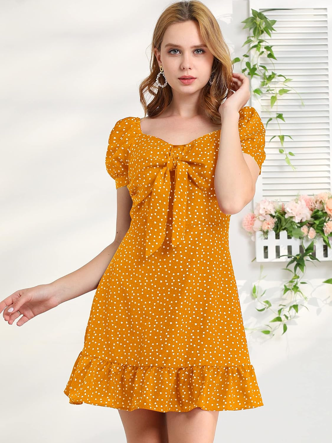 Heart Sweetheart Puff Sleeve Mini Dress with Ruffled Hem - Image 6