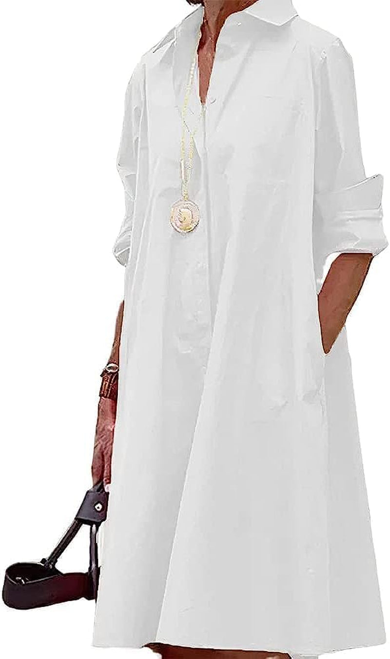 Chic Plus Size Linen Shirt Dress with Pockets - Image 28