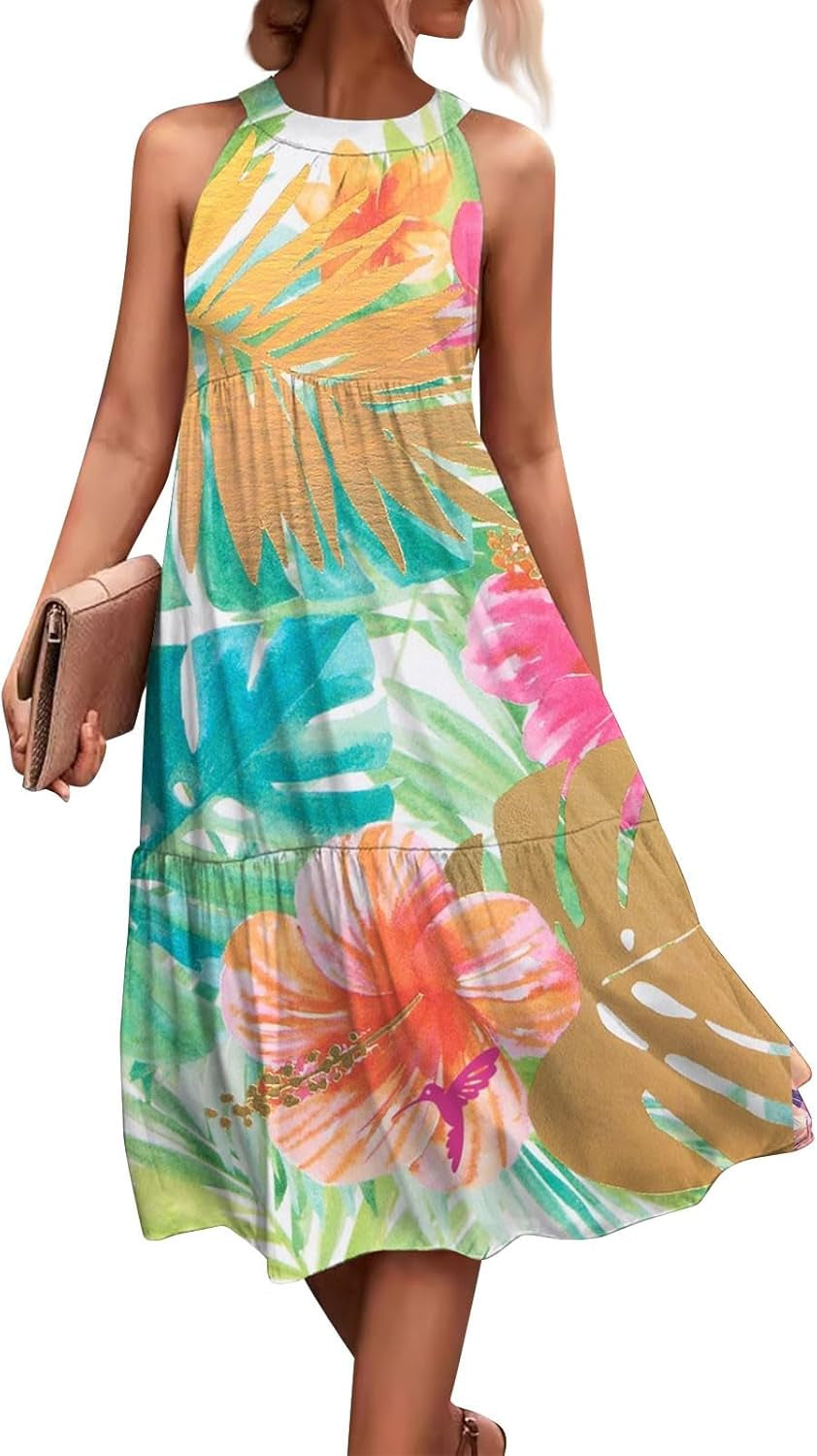 Beach Color Block Oversized Sleeveless Halter Neck Dress - Summer Collection, S to 5XL Sizes Available - Image 30