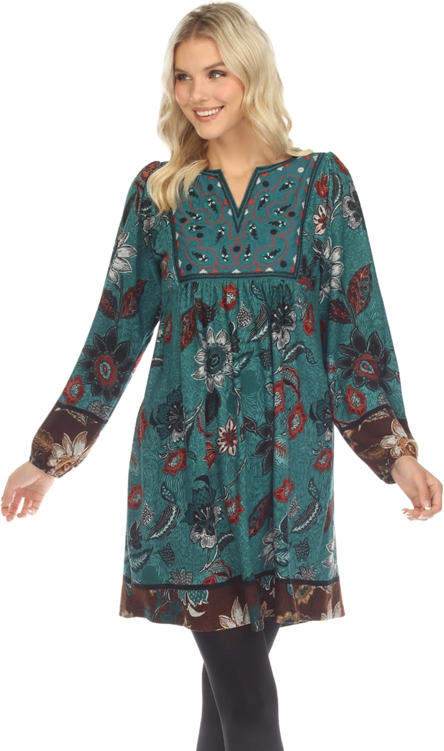Floral Paisley Embroidered Sweater Dress for Women