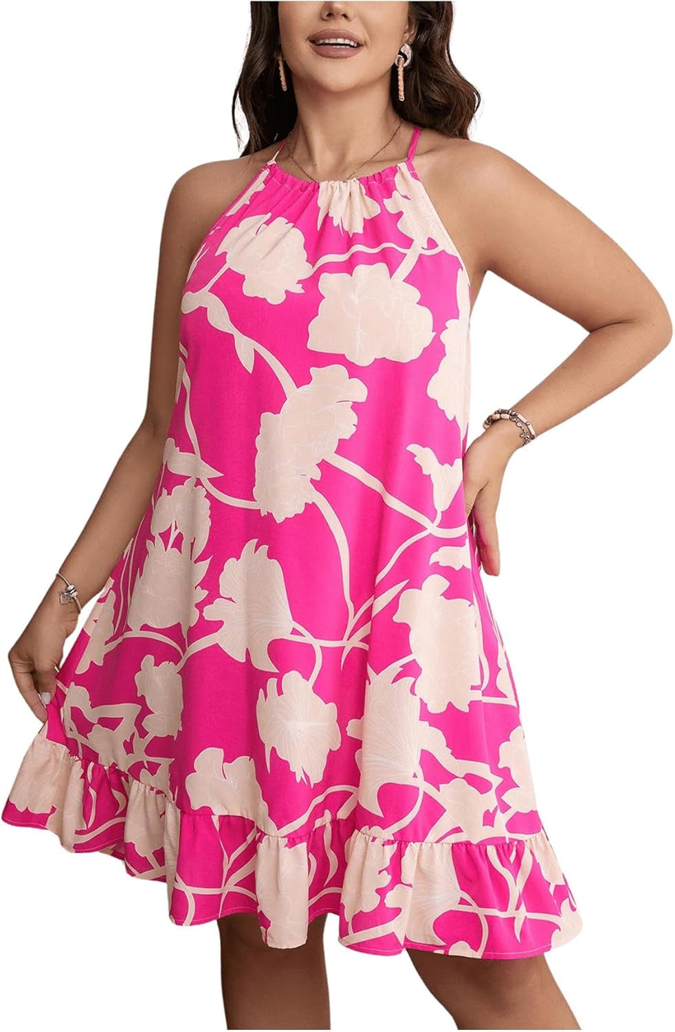 Floral Halter Neck Cami Summer Dress for Curvy Women - Image 6