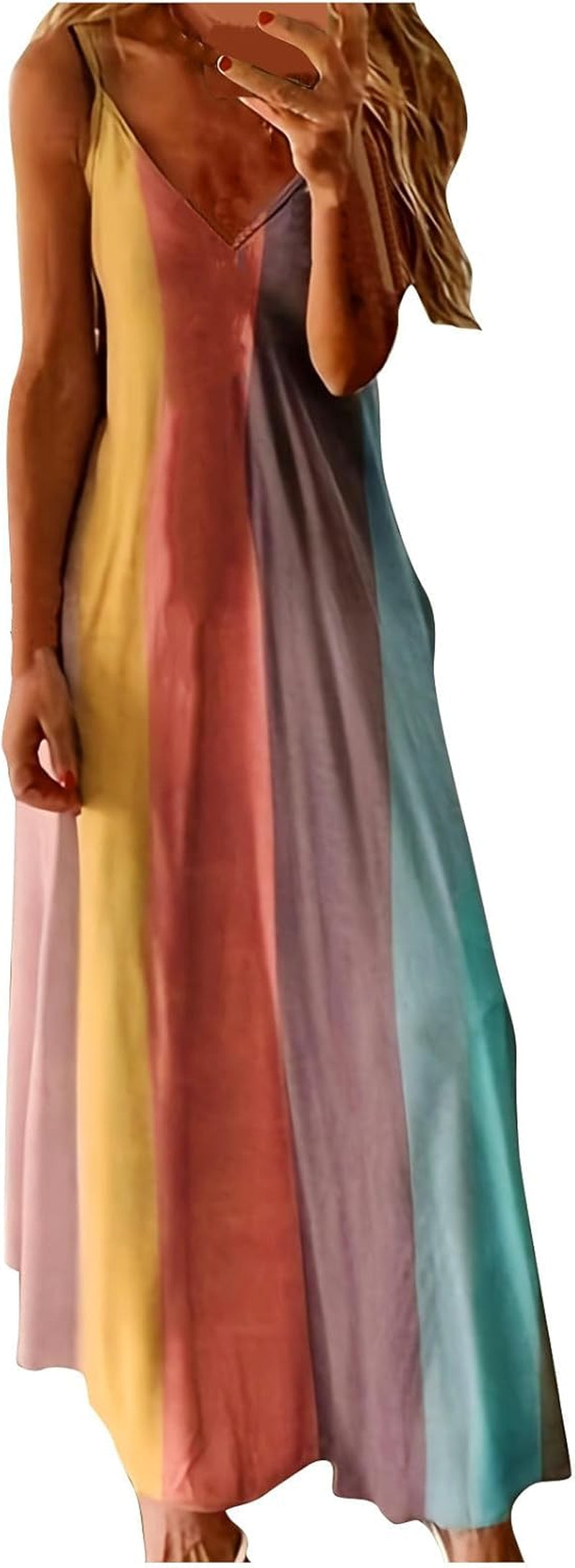 Fashion Color Block Spaghetti Strap Maxi Dress - Perfect for Summer Beach Vacations!
