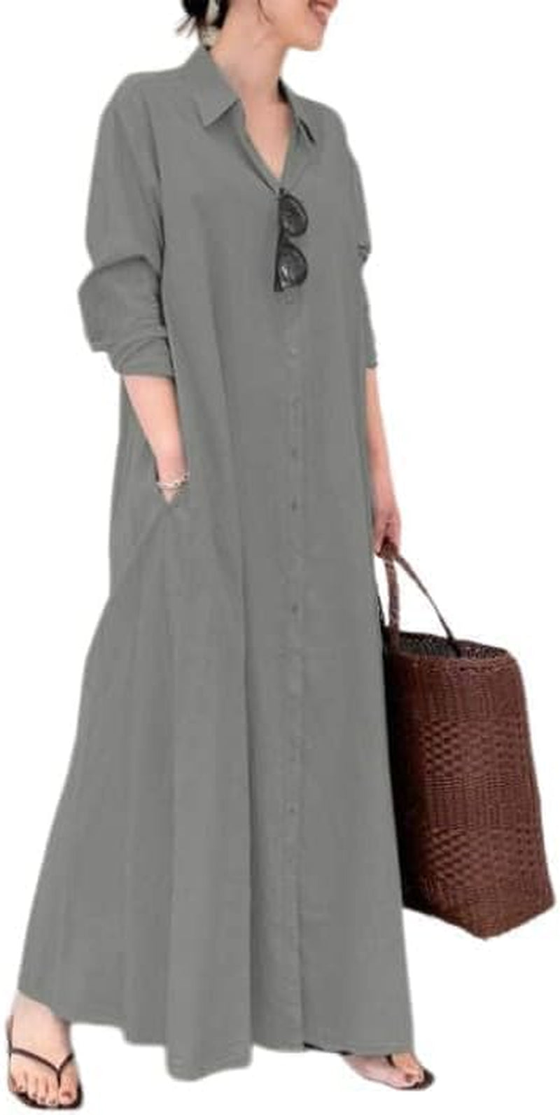 Chic Long Sleeve Shirt Dress with Pockets for Women - Image 12