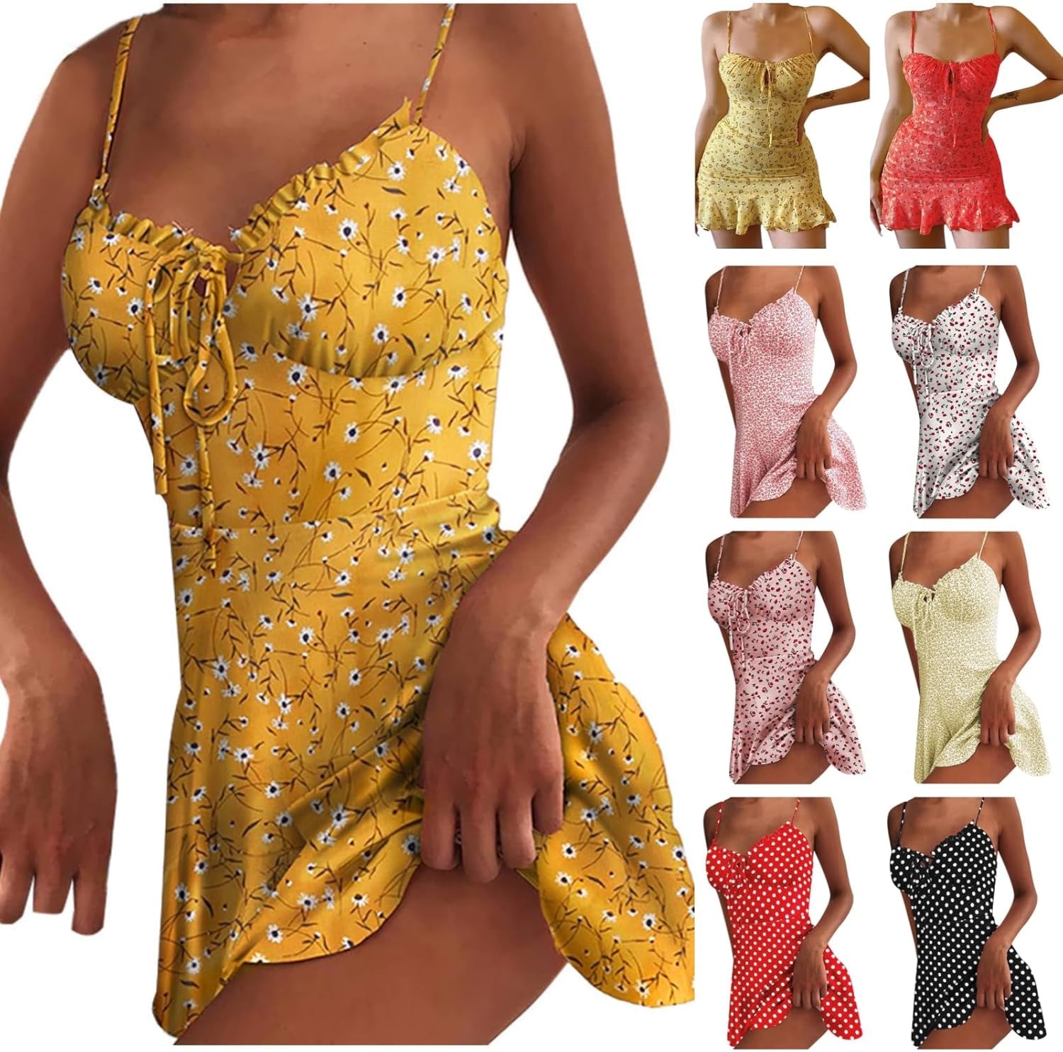 Floral Ruched V-Neck Mini Dress with Ruffle Hem and Tie Front - Image 22