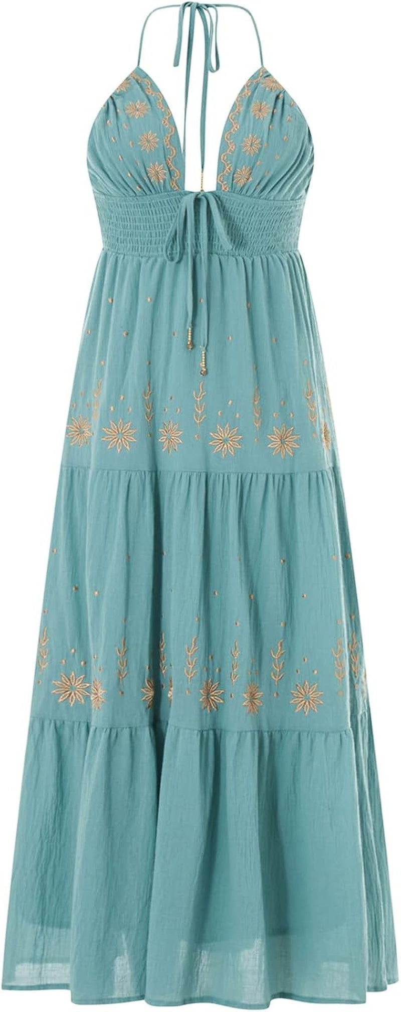 Flower Embroidered Backless Maxi Dress: Women's Boho Summer Style