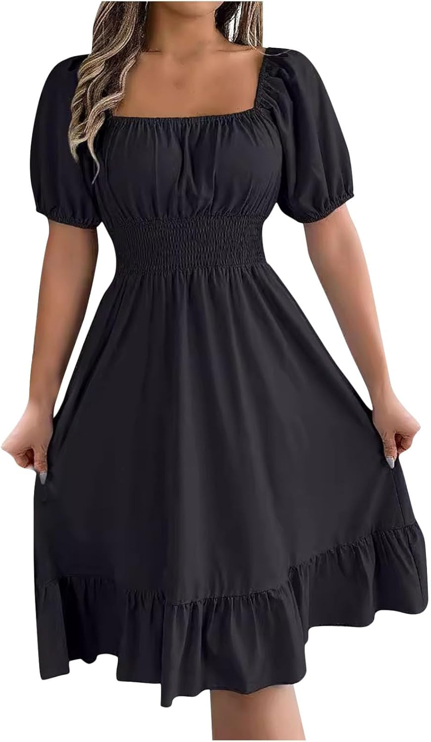 Square Neck Puff Sleeve Milkmaid Dress - Casual & Cute Summer Style - Image 13
