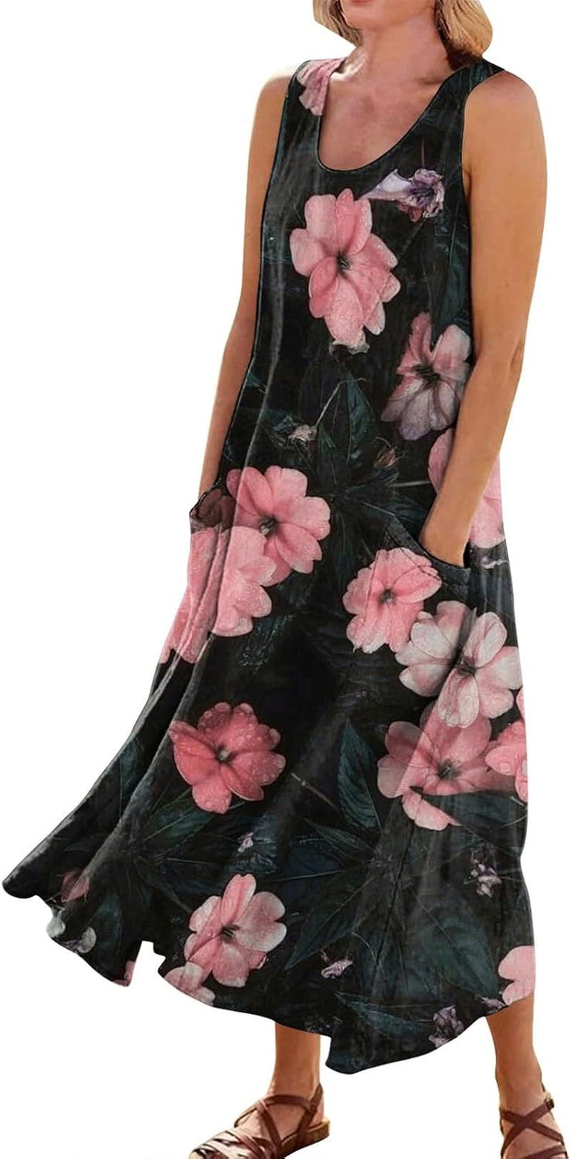 Floral Printed Sleeveless Sundress: Women's Casual Summer Beach Dress with Pockets - Image 11