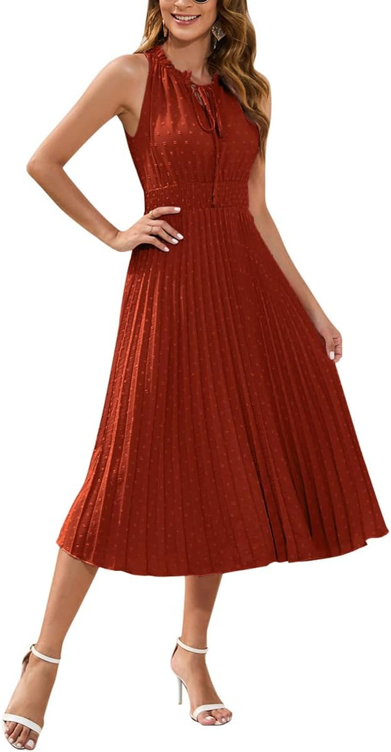 Swiss Dot Pleated Midi Dress with Tie Neck - Perfect for Summer Weddings! - Image 9