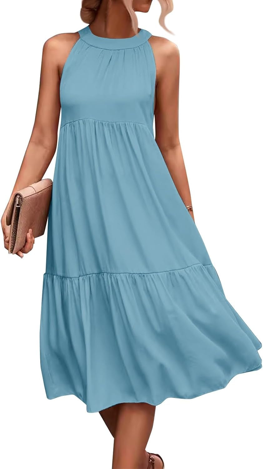 Beach Color Block Oversized Sleeveless Halter Neck Dress - Summer Collection - Image 40