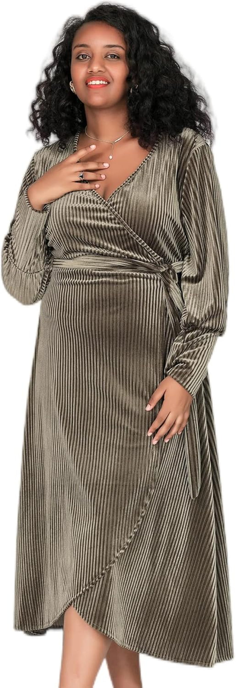 Sexy Velvet Wrap Dress: Plus Size V-Neck Cocktail Party & Wedding Guest Dress