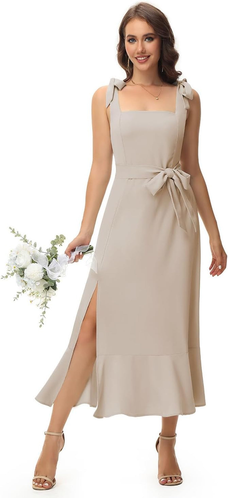 Nora's Dreamy Ruffle Sleeve Bridesmaid Dress - V Neck Chiffon A-Line Formal Gown