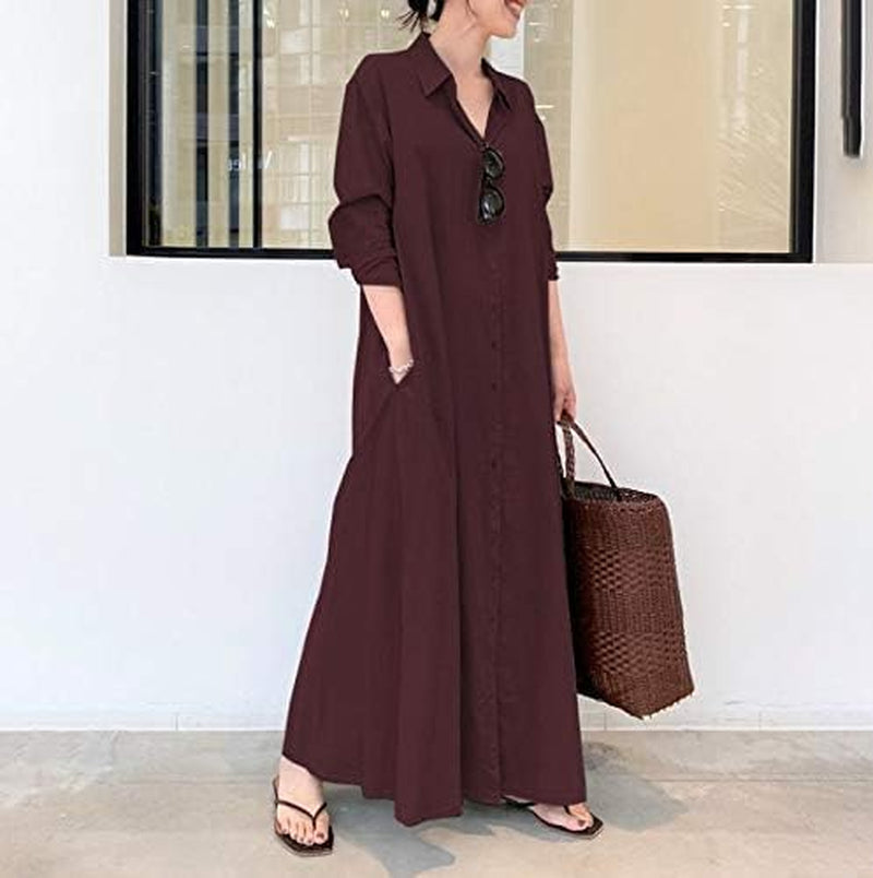 Chic Long Sleeve Shirt Dress with Pockets for Women - Image 3
