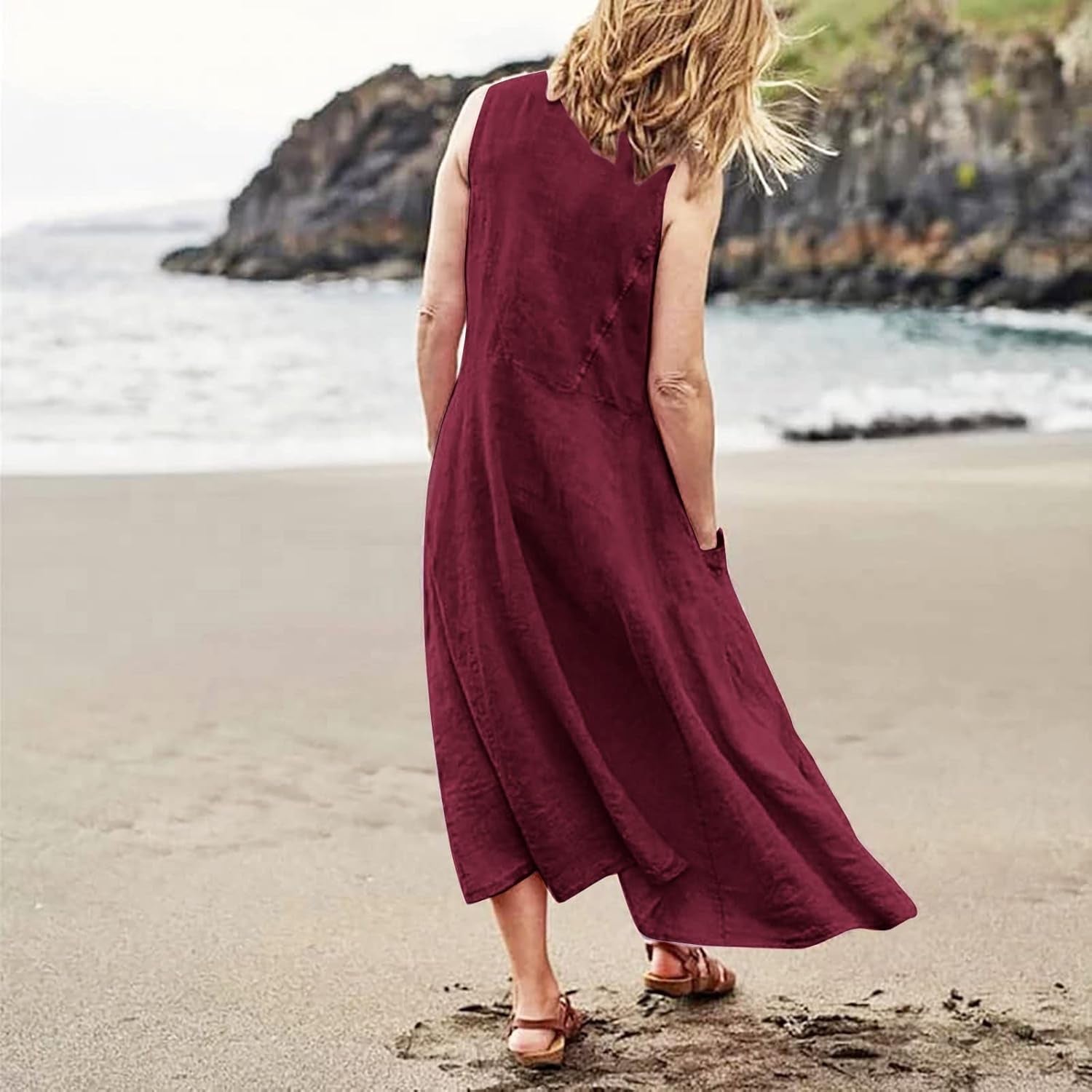 Beach Color Block Oversized Sleeveless Halter Neck Dress - Summer Collection - Image 7