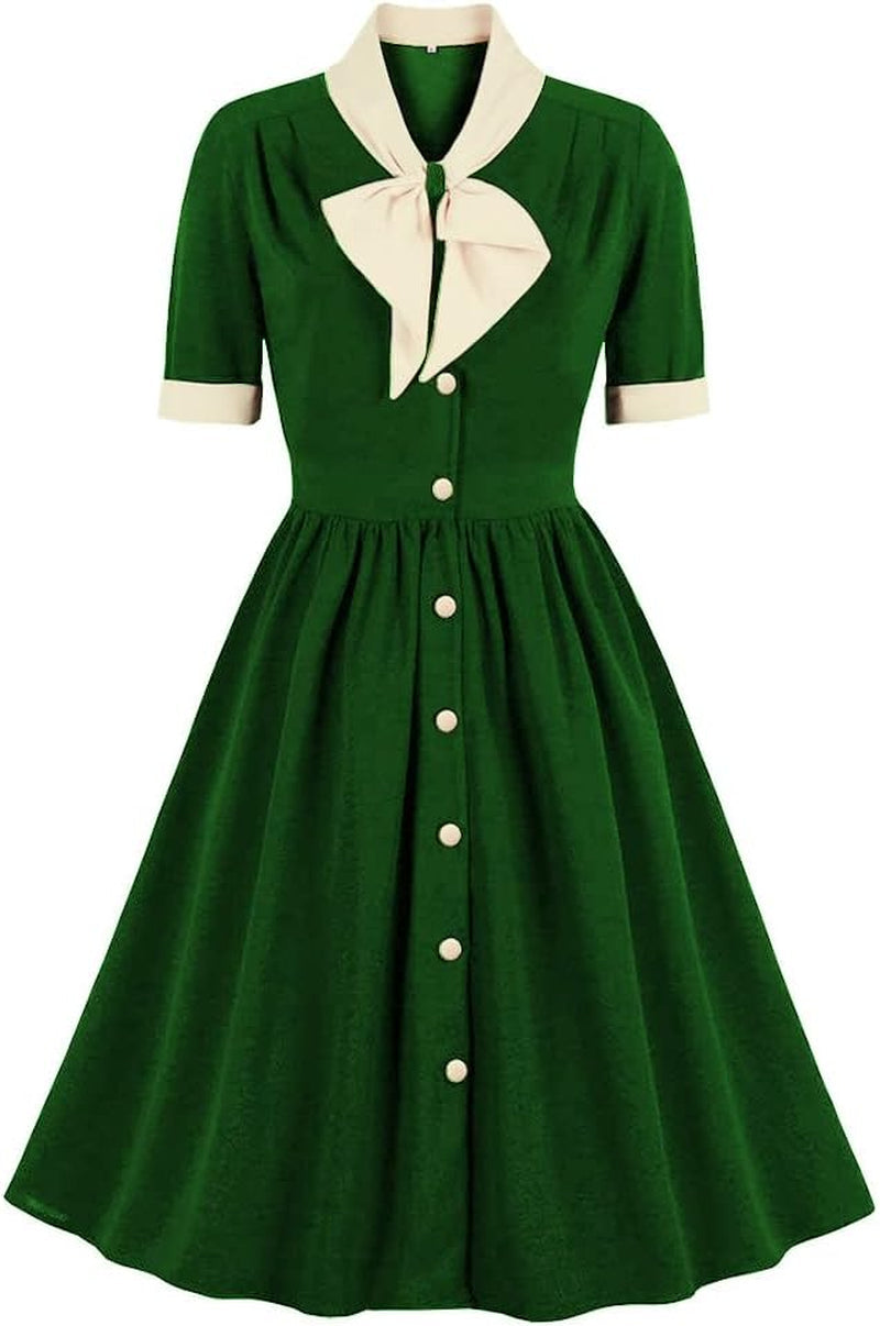 Vintage Tie Neck Flared A-Line Party Dress - Perfect for Work or Prom! - Image 31