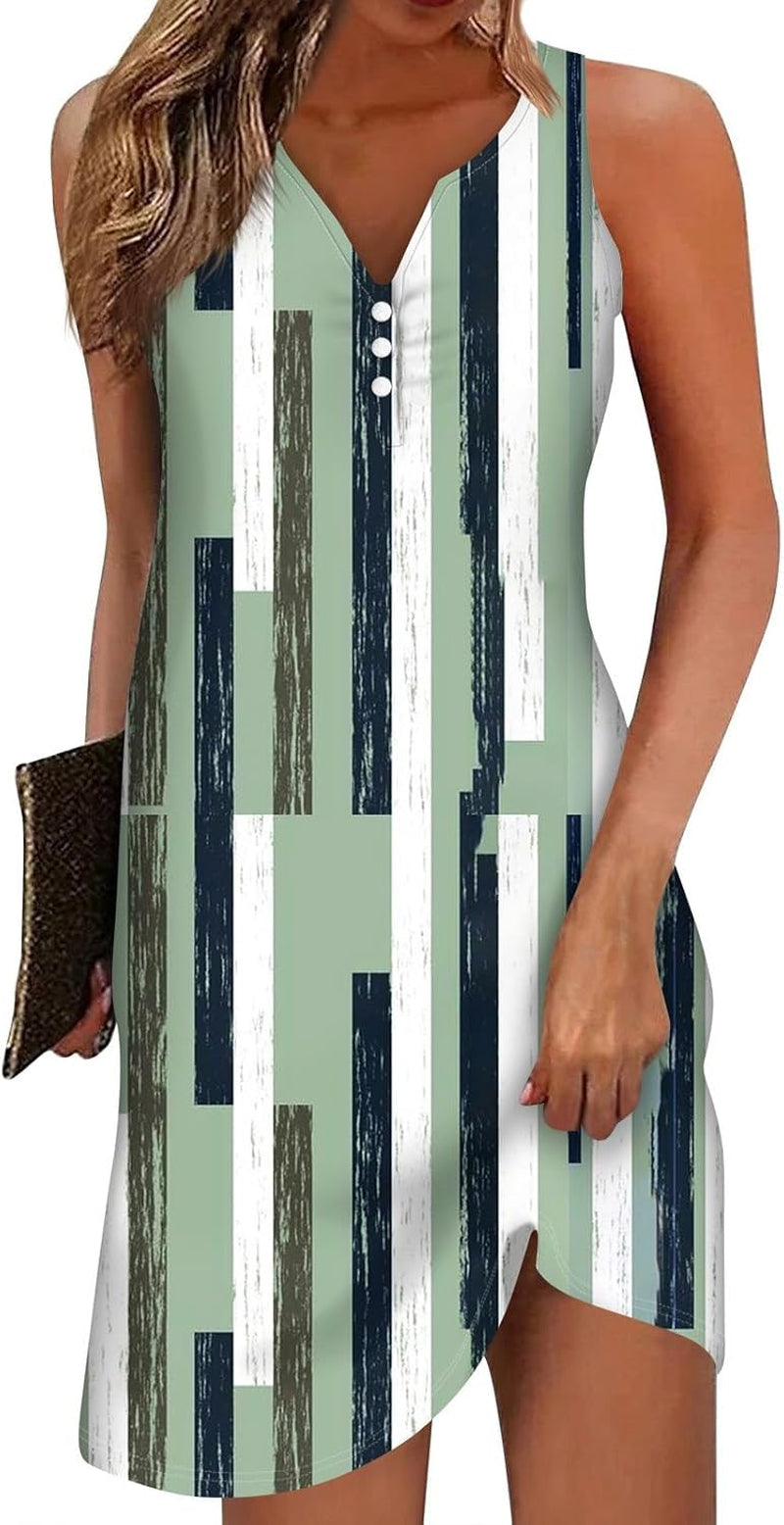 Vibrant V-Neck Sundresses: Sleeveless, Button Down, Printed Mini Dresses - Image 36