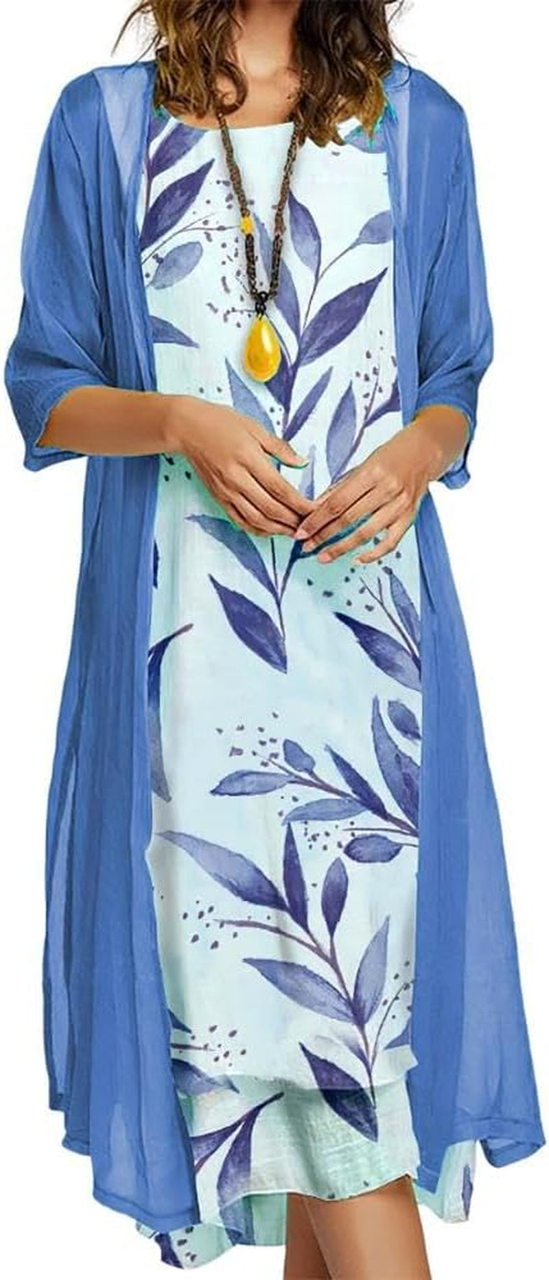 Floral Print Sleeveless Dress Set with Chiffon Cardigan - Perfect for Wedding Guests! - Image 20