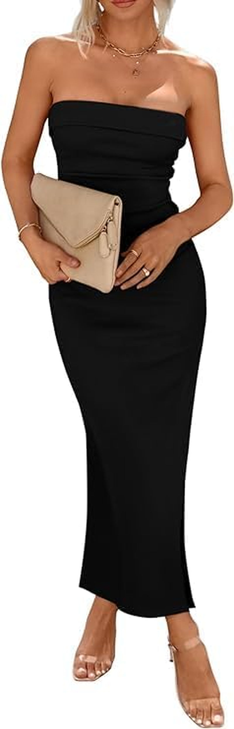 Strapless Ribbed Maxi Tube Dress for Women - Elegant Summer Cocktail Party attire with Side Slit - Image 10
