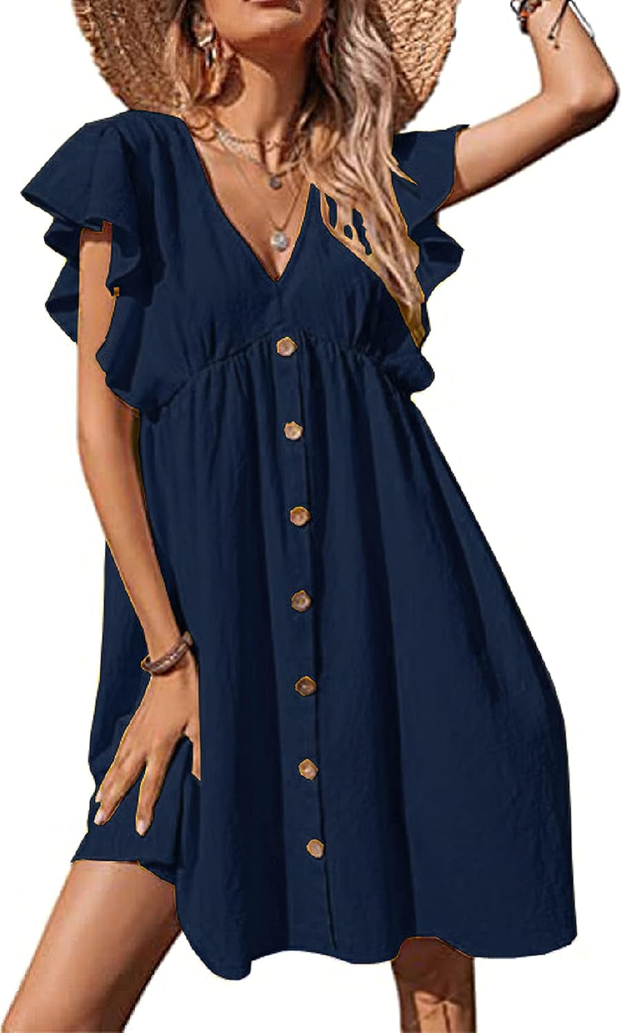 Flattering V-Neck Summer Dress with Flutter Sleeves for Women - Image 4