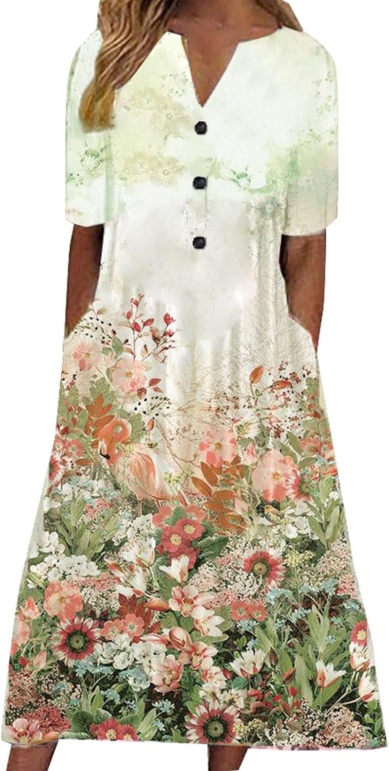 Floral V-Neck Midi Dress with Pockets - Image 11