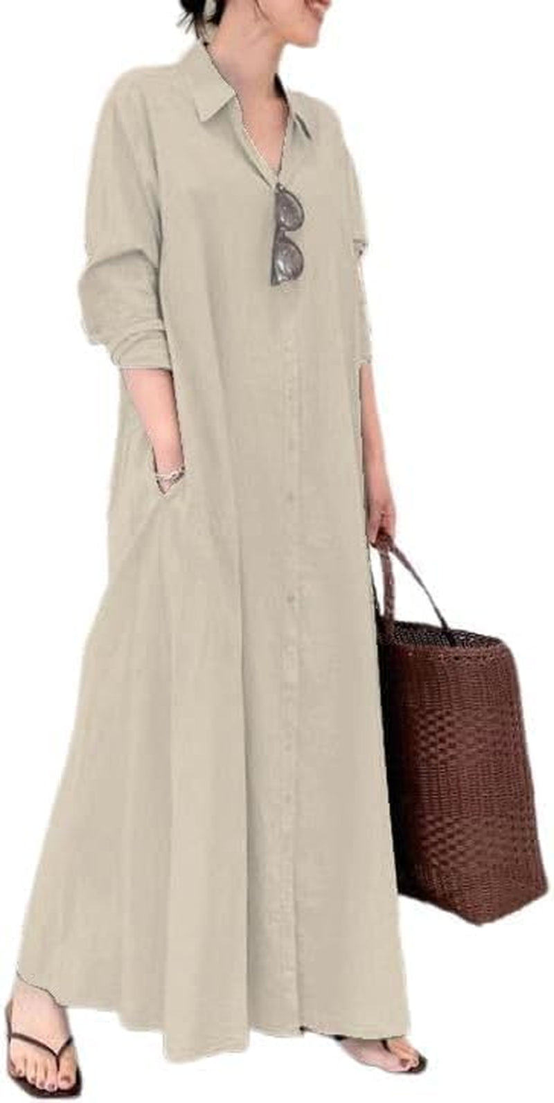 Chic Long Sleeve Shirt Dress with Pockets for Women - Image 11