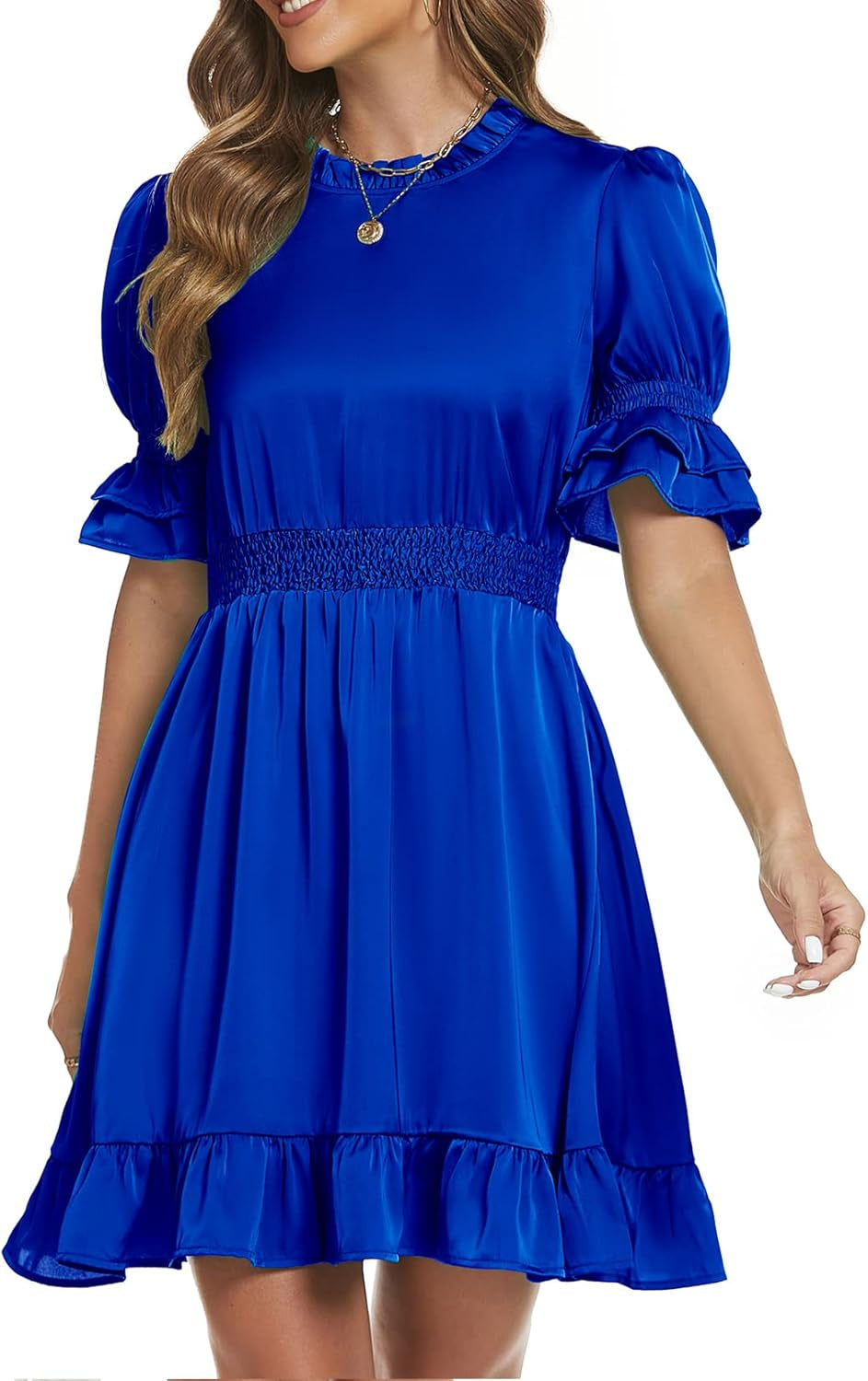 Flowy Summer Midi Dress: Short Sleeve Ruffle Casual Chic - Image 8