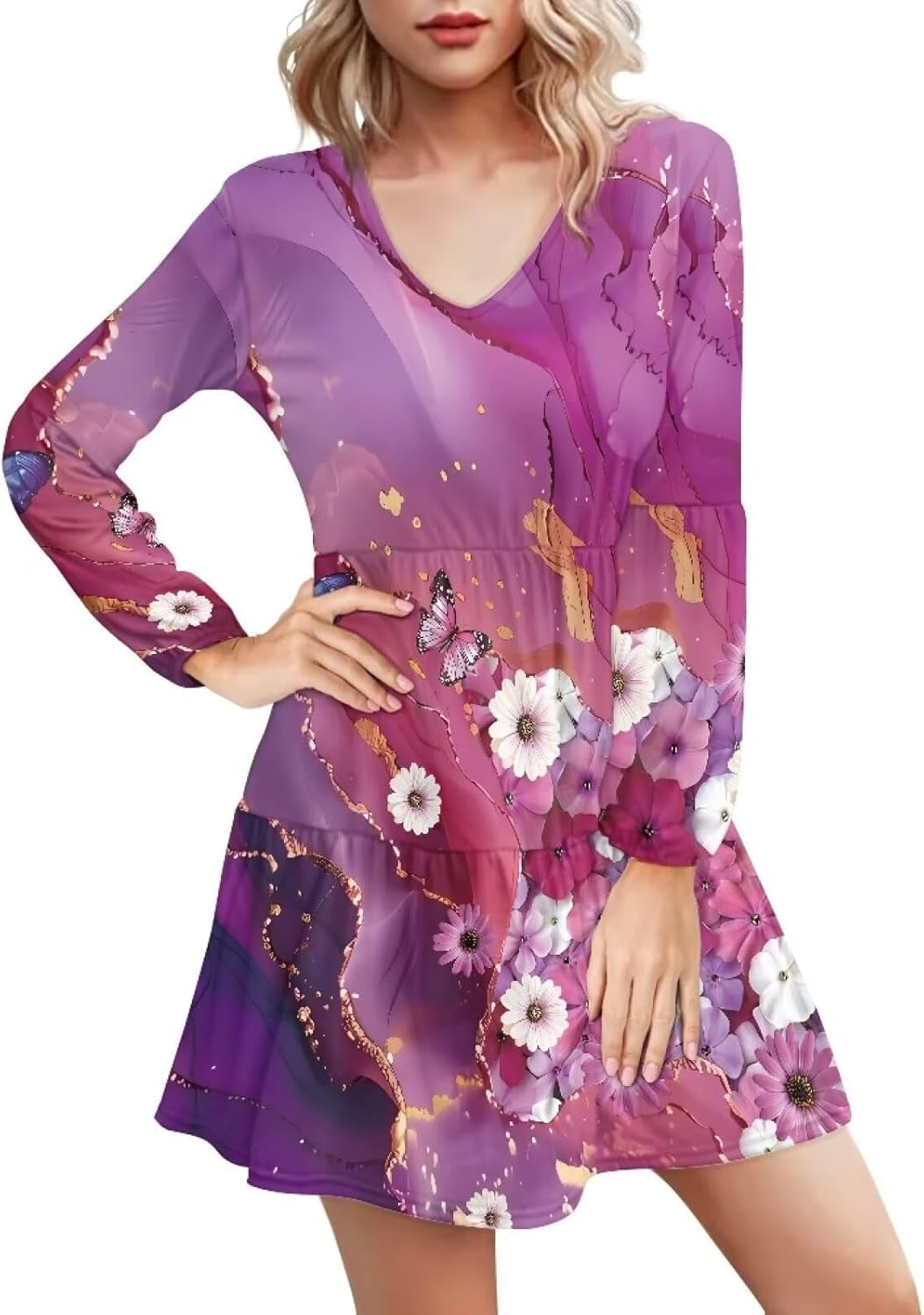 Flowy V-Neck Tunic Dress for Women - Plus Size S-4XL - Image 8