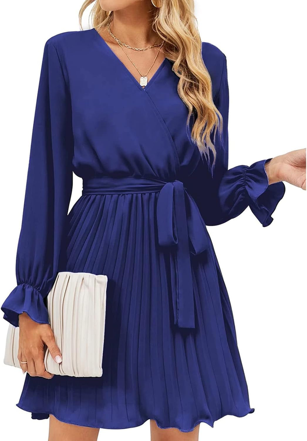 Flirty V-Neck Tie Waist Swing Mini Dress for Wedding Guests - Image 7