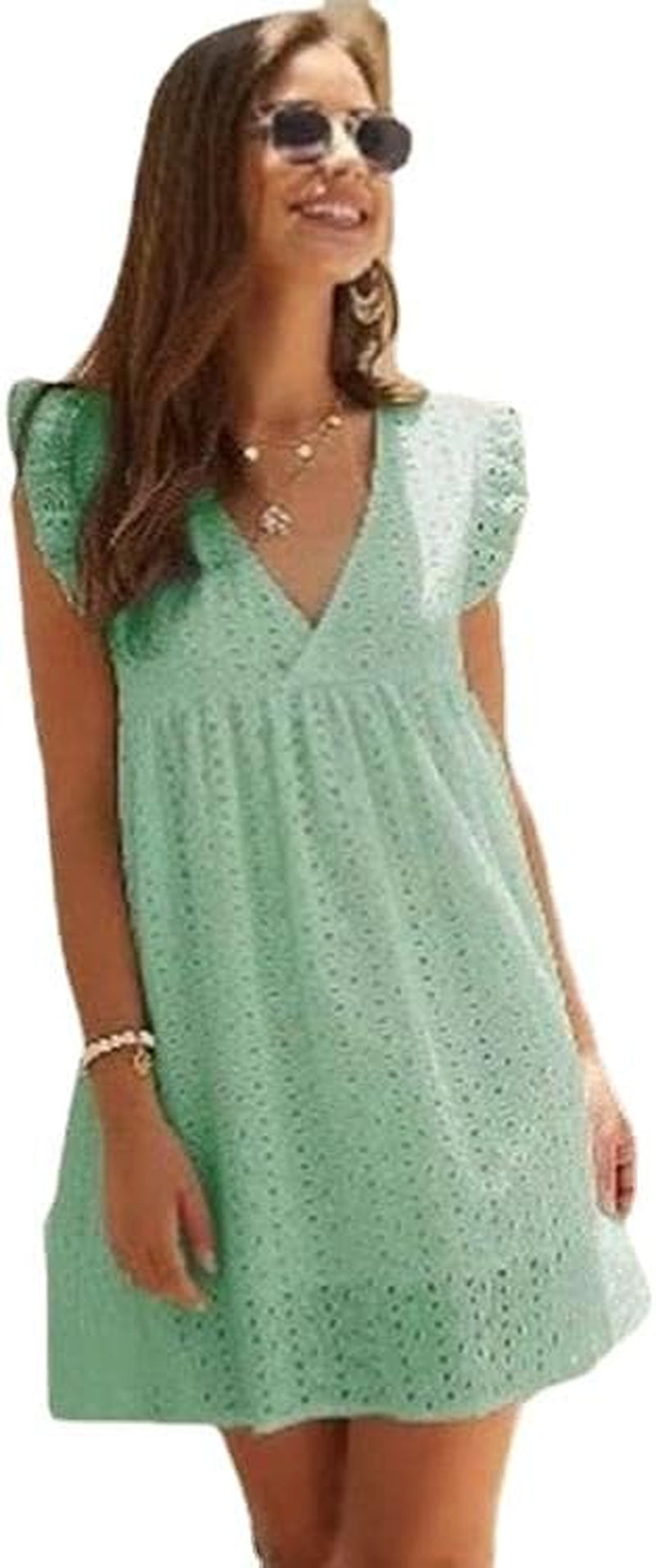 Chic Ruffle Sleeve V-Neck Flowy Mini Dress for Women