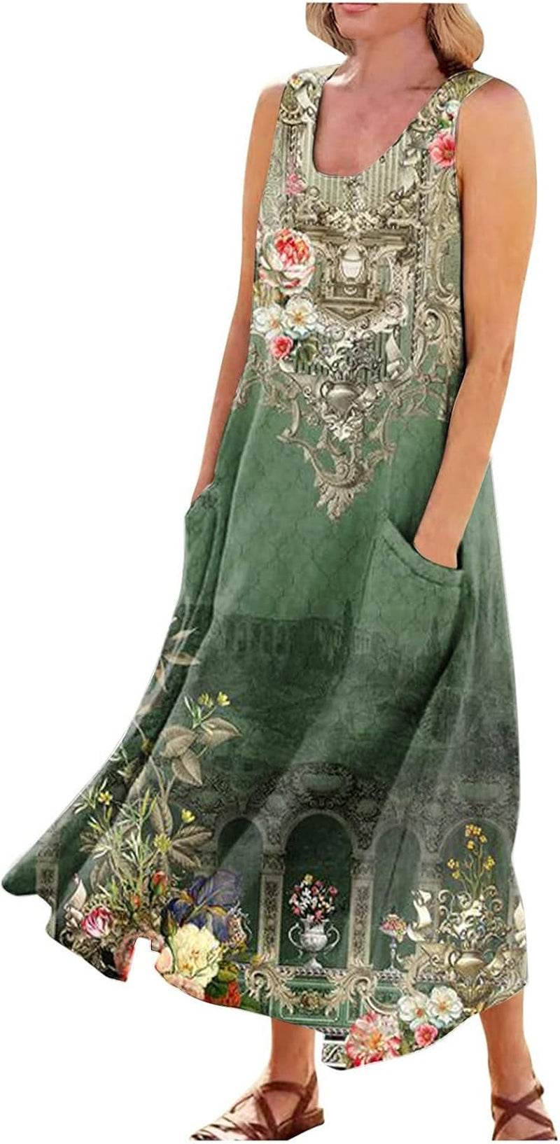 Bohemian Linen Maxi Dress with Pockets - Sleeveless Beach Outfit for Women - Image 11