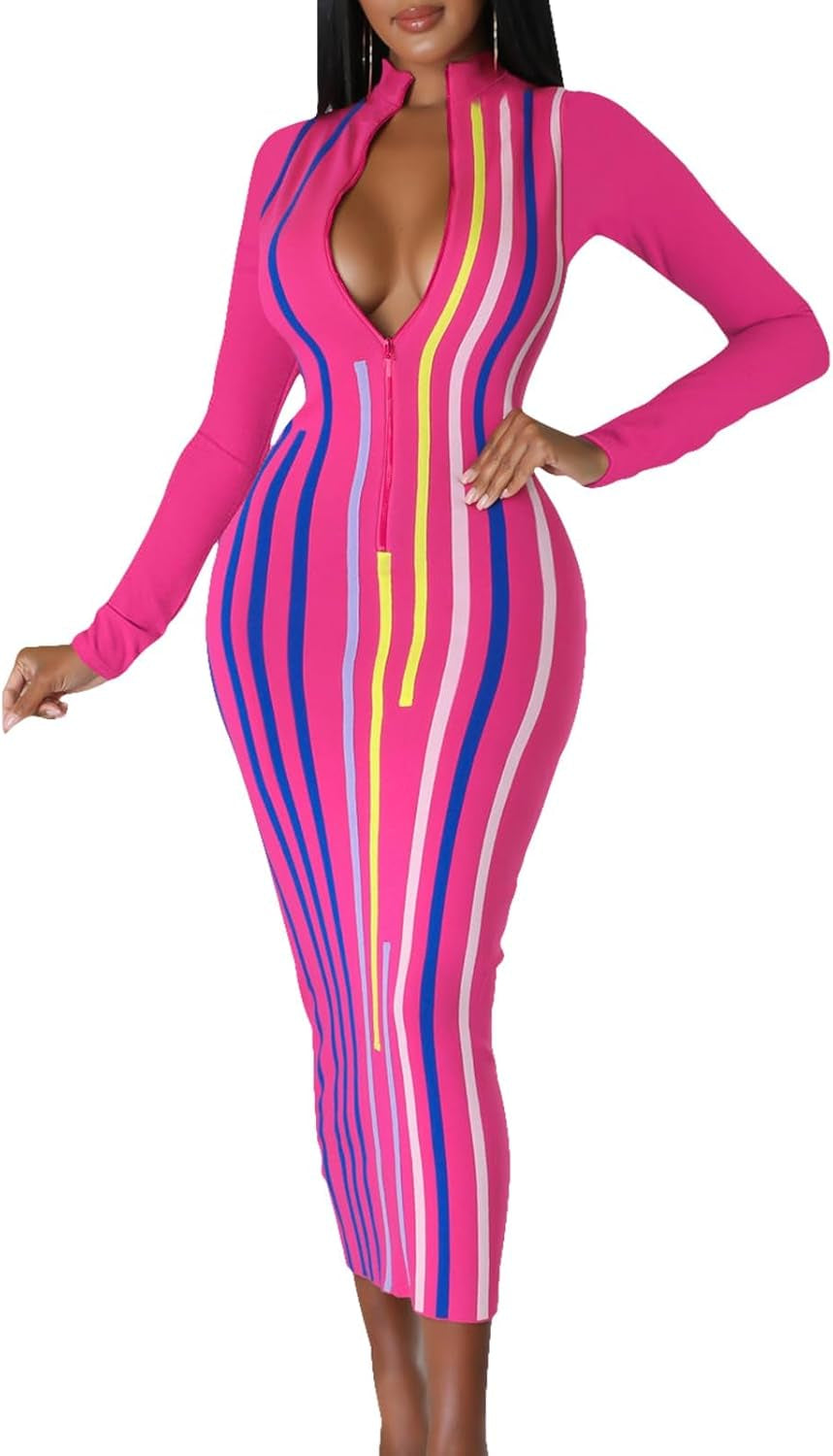 Sexy Stretchy Bodycon Midi Dress - Long Sleeve Party Club Dress for Women - Image 15