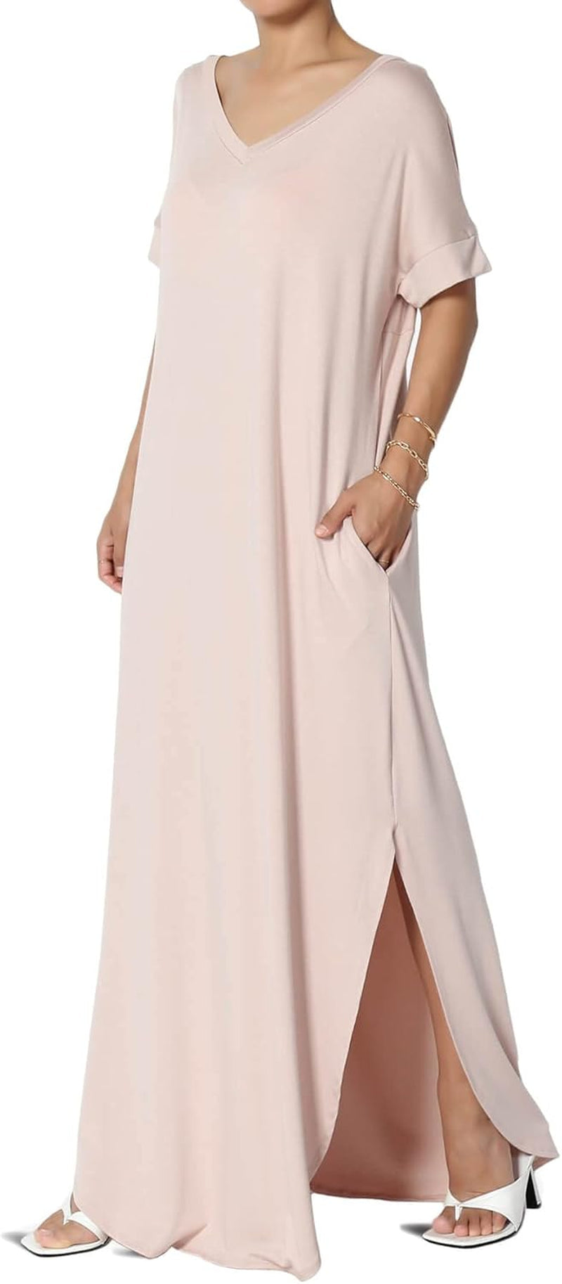 Relaxed Viscose Jersey Maxi Dress with Slit Styling - Image 25