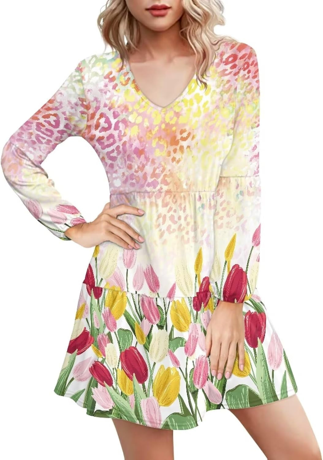 Flowy V-Neck Tunic Dress - Plus Size S-4XL - Image 40
