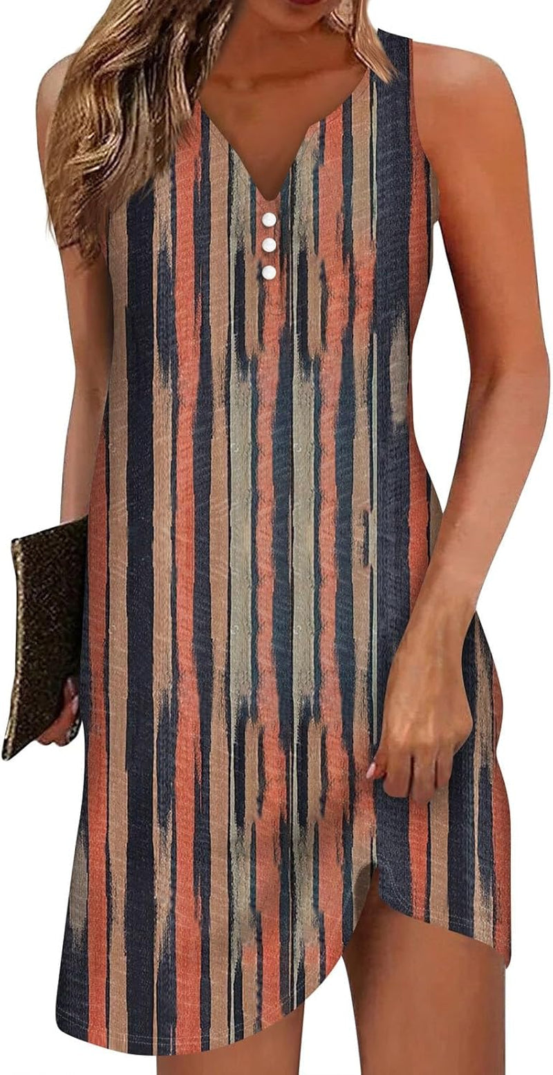 V Neck Sleeveless Printed Mini Sundress - Sling Lightweight Tank Dress - Image 19