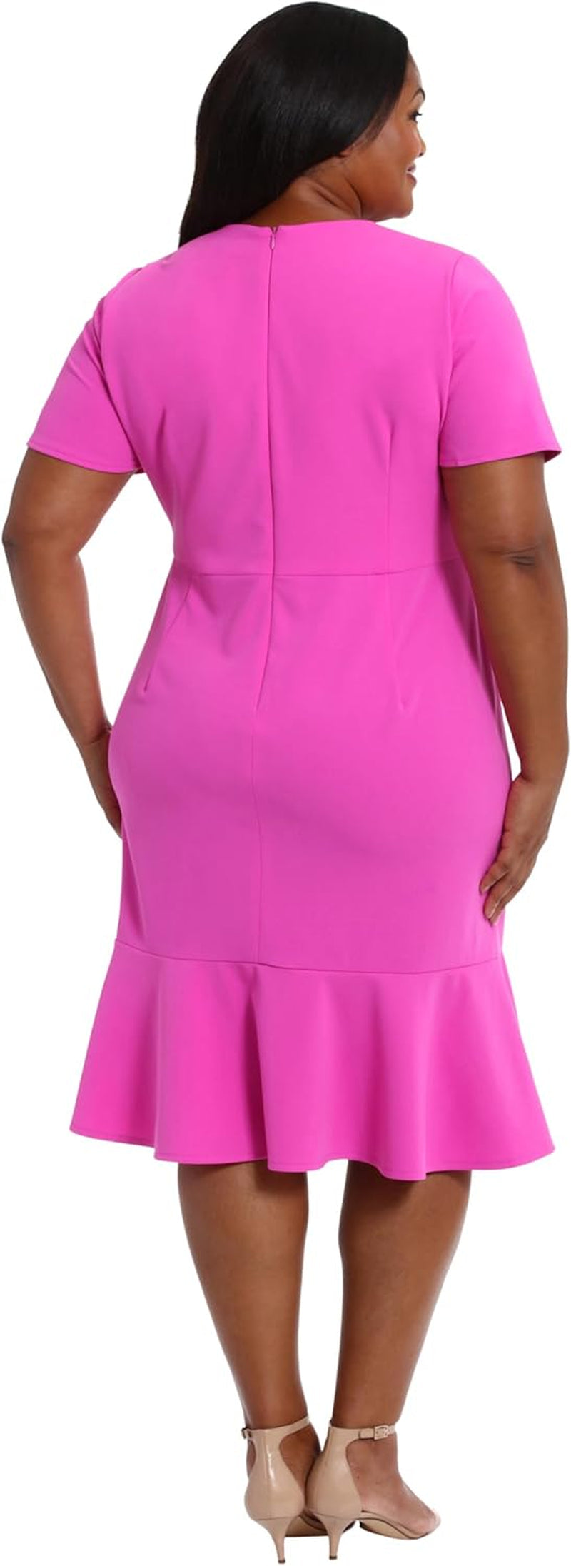 Women's Elegant V-Neck Flounce Hem Dress with Waist Twist Detail - Image 8