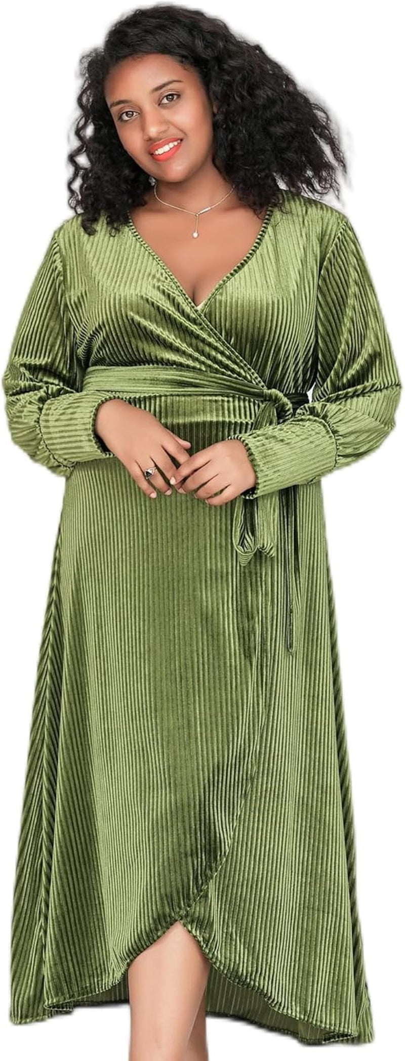 Sexy Velvet Wrap Dress: Plus Size V-Neck Cocktail Party & Wedding Guest Dress - Image 12