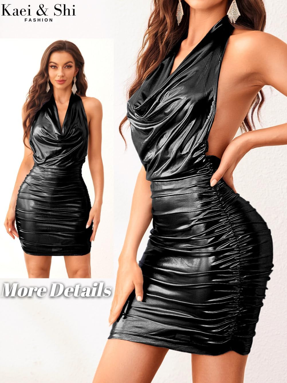 Shimmering Halter Bodycon Dress - Sexy Backless Mini Club Outfit - Image 5