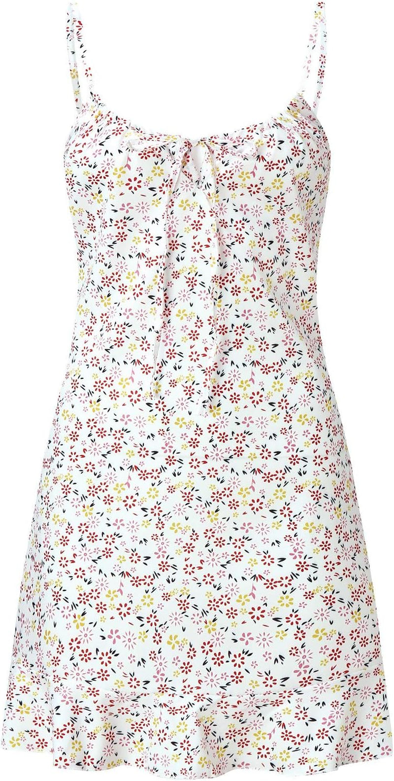 Floral Ruched V-Neck Mini Dress with Ruffle Hem and Tie Front - Image 4