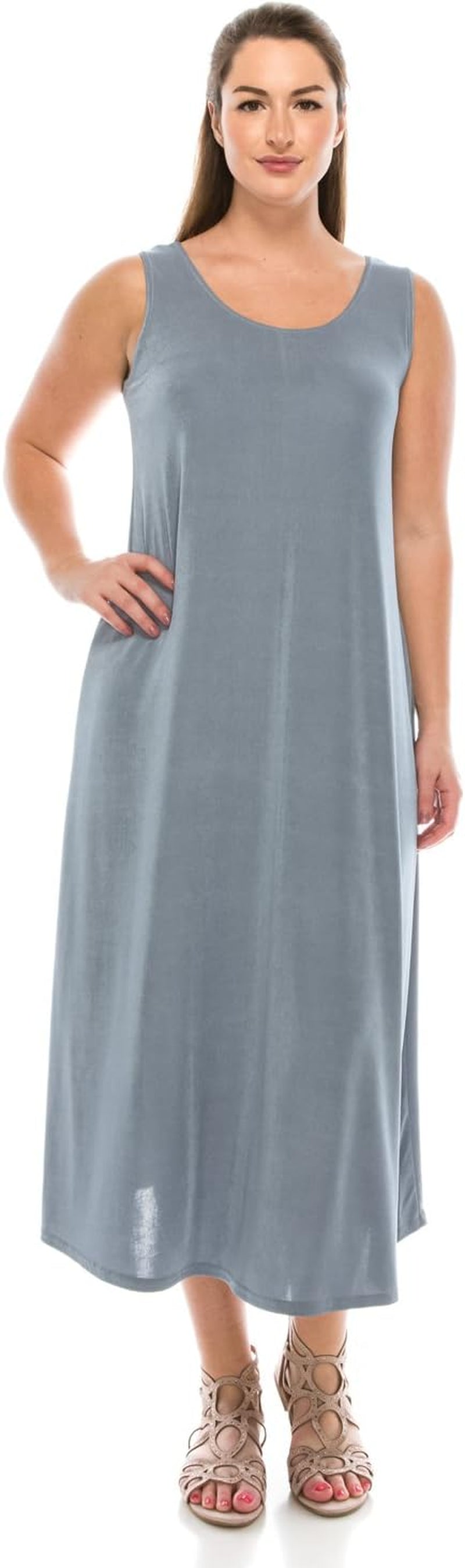 Flowy Solid T Shirt Maxi Dress - Sleeveless Plus Size Casual Tank - Image 7