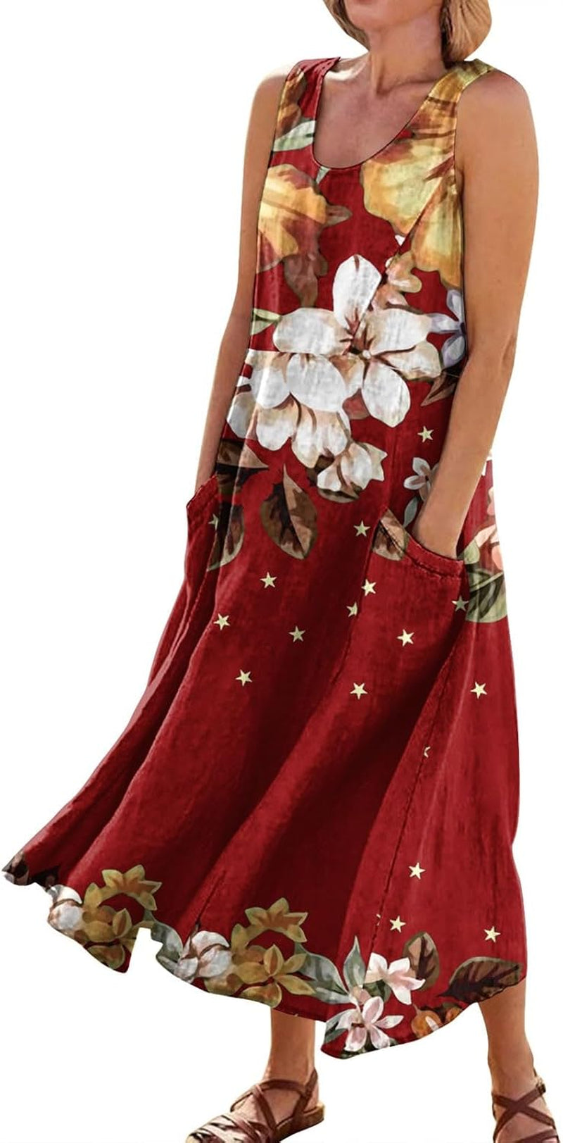 Floral Printed Sleeveless Summer Sundress with Pockets - Women's Casual Beach Long Dress 2024 - Image 38