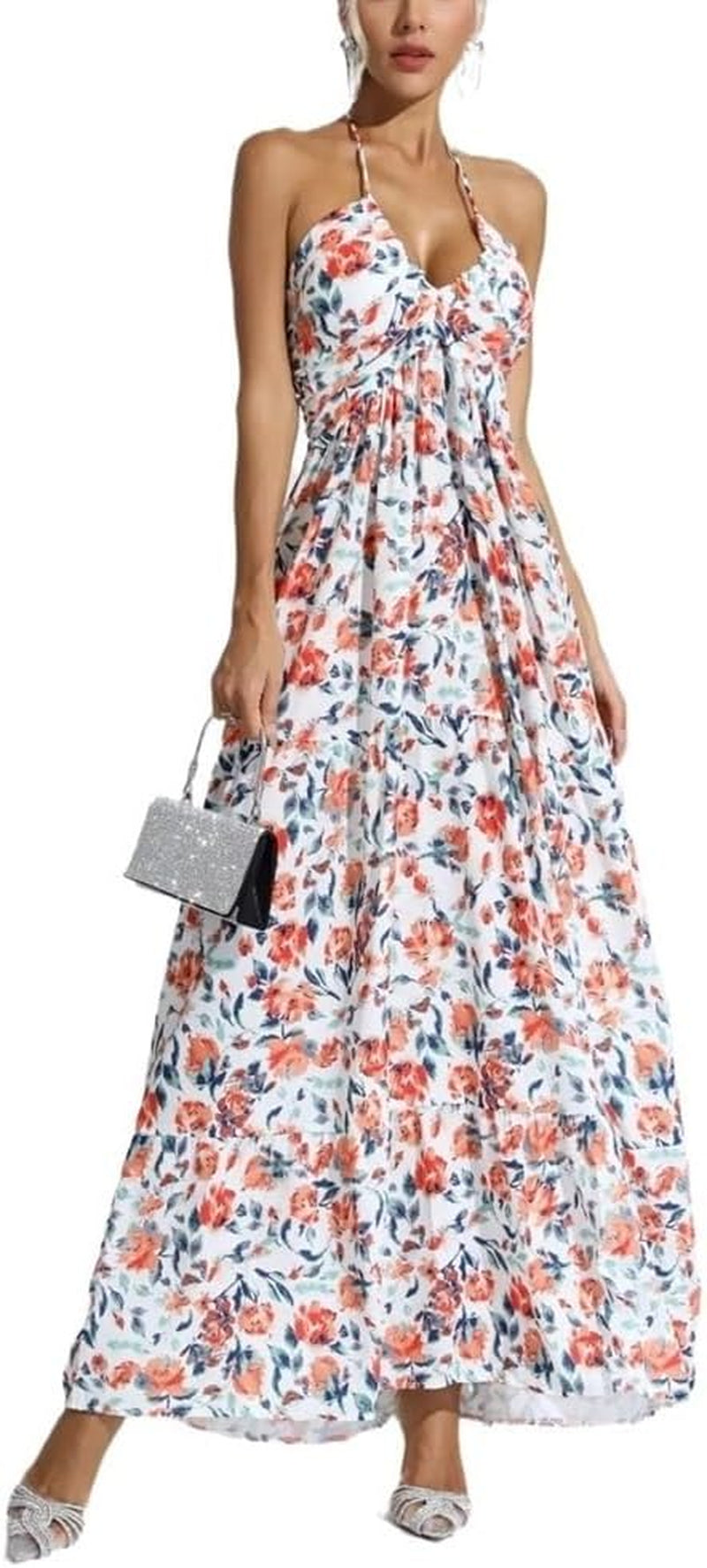Bohemian Beach Party Maxi Dress with Deep V Neck and Backless Design - Image 8