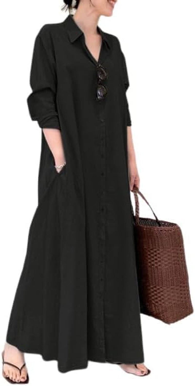 Chic Long Sleeve Shirt Dress with Pockets for Women - Image 10