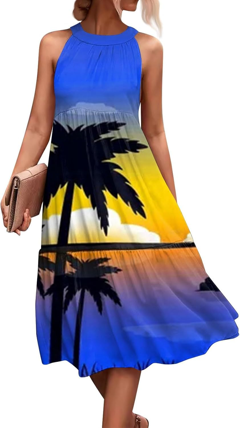 Beach Color Block Oversized Sleeveless Halter Neck Dress - Summer Collection, S to 5XL Sizes Available - Image 34