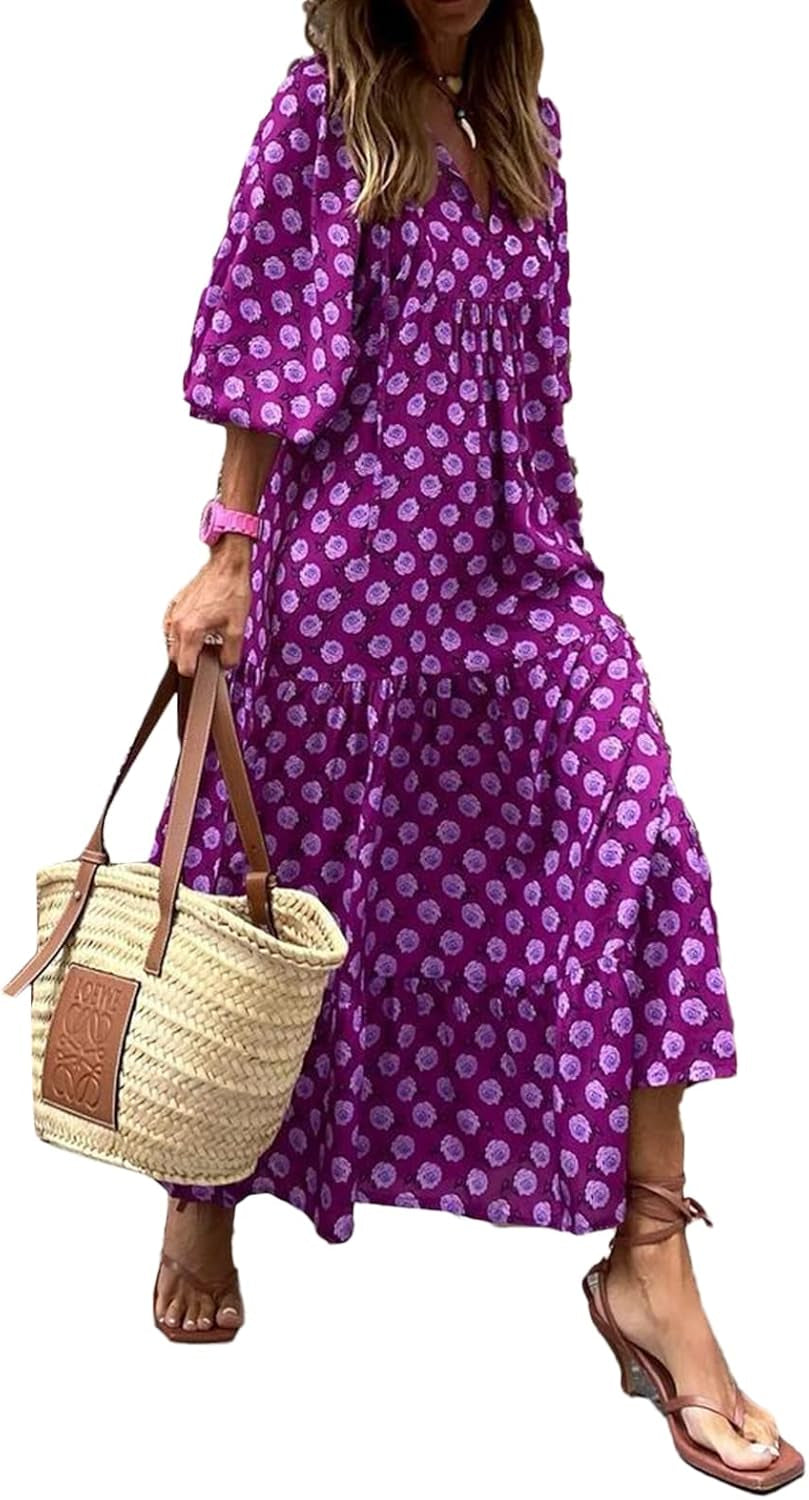 Boho Chic Floral Maxi Dress - Flowy V-Neck Summer Sundress - Image 2