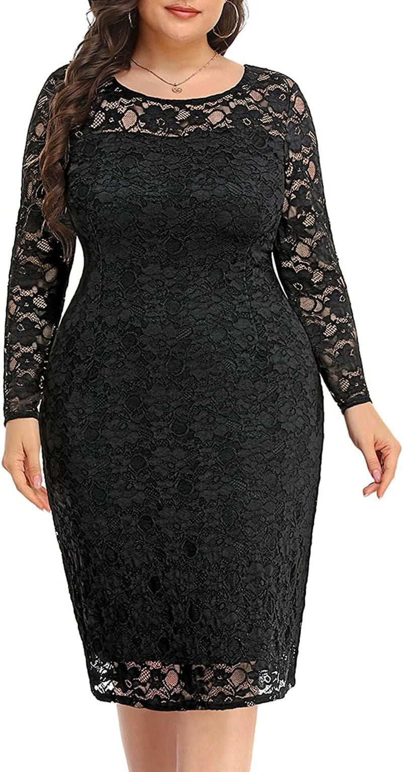 Vintage Glamour: Plus Size Long Sleeve Cocktail Dress for Wedding Guest