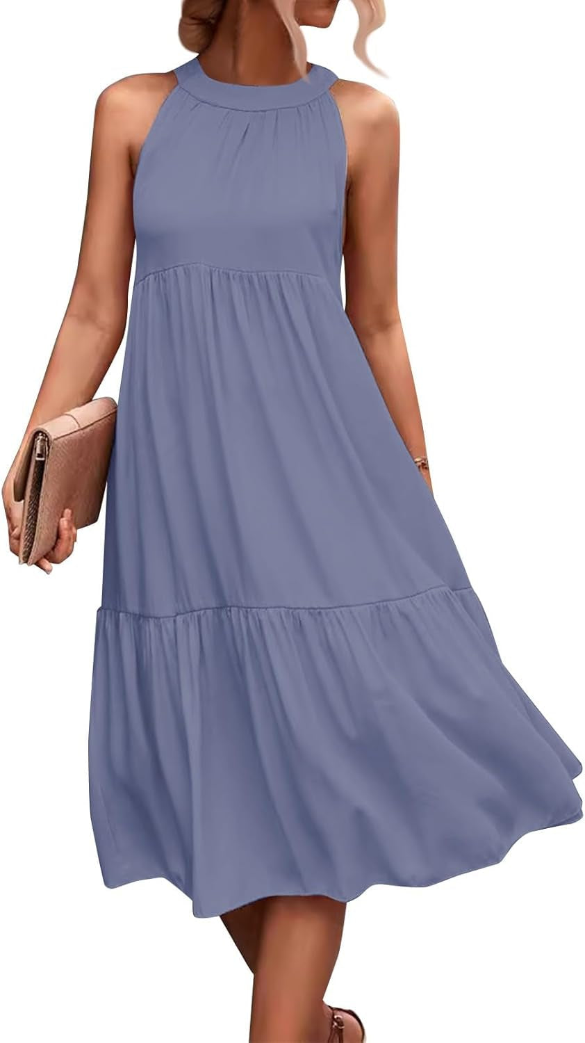 Beach Color Block Oversized Sleeveless Halter Neck Dress - Summer Collection, Sizes S-5XL - Image 33