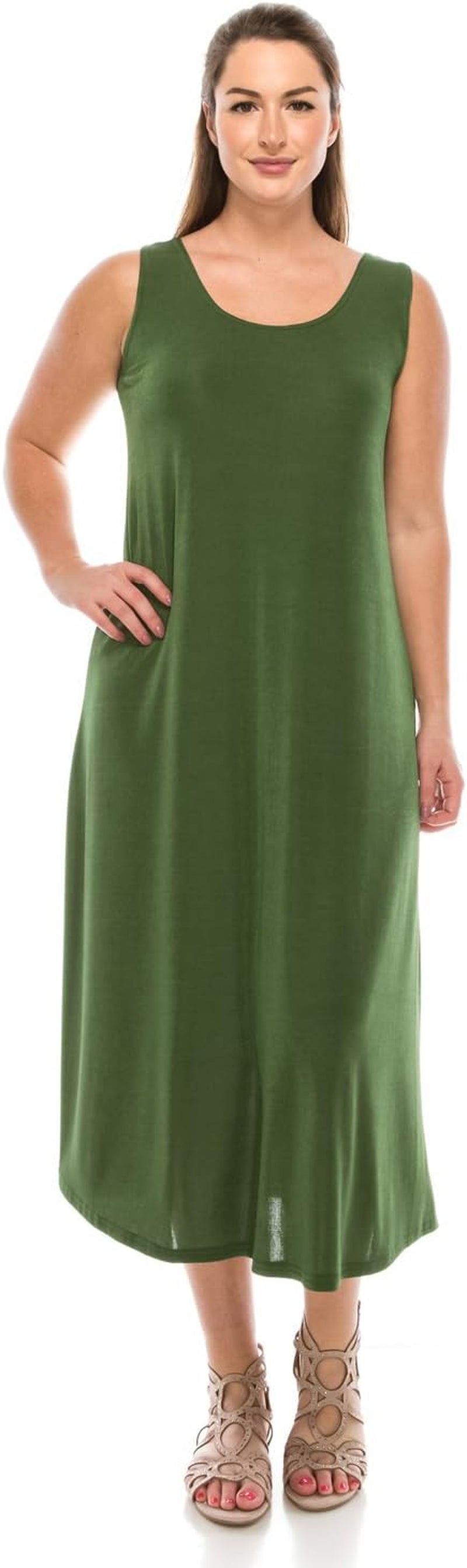 Flowy Solid T Shirt Maxi Dress - Sleeveless Plus Size Casual Tank - Image 10