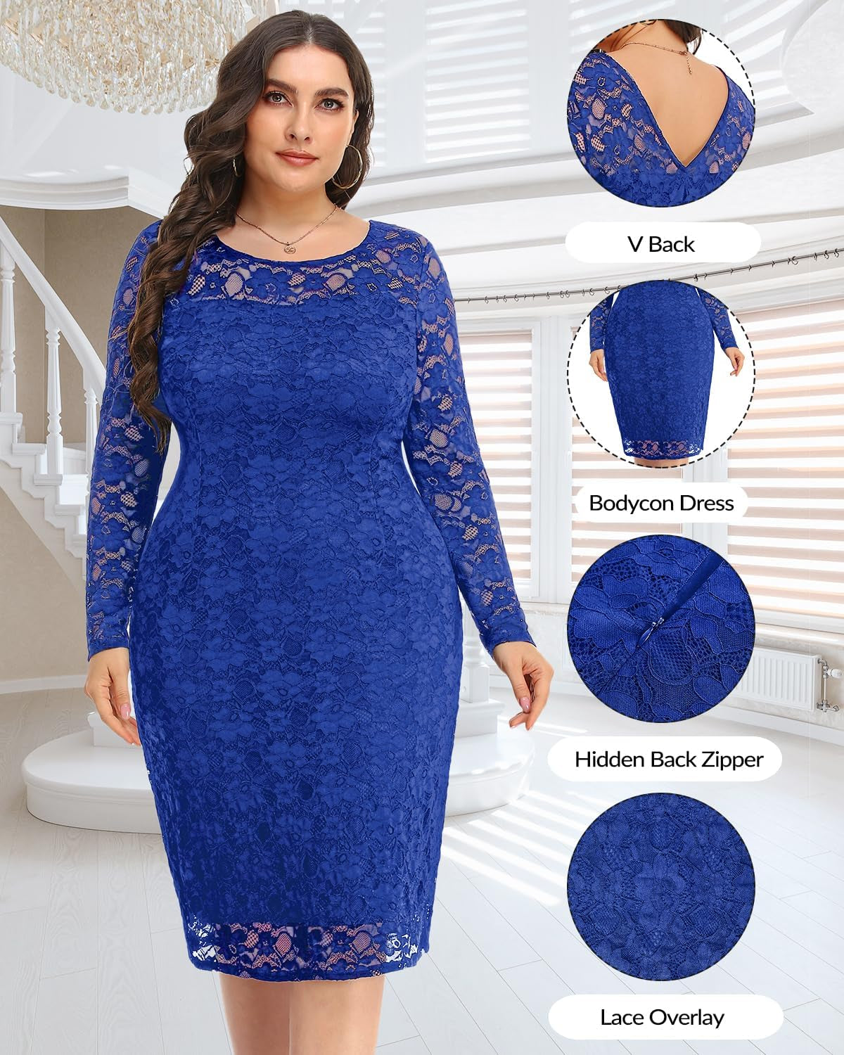 Vintage Glamour: Plus Size Long Sleeve Cocktail Dress for Wedding Guests - Image 6