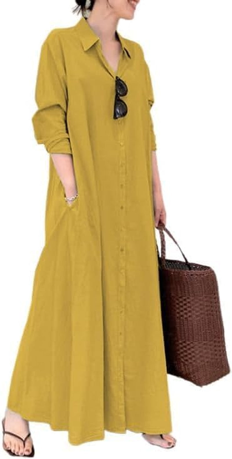 Chic Long Sleeve Shirt Dress with Pockets for Women - Image 13