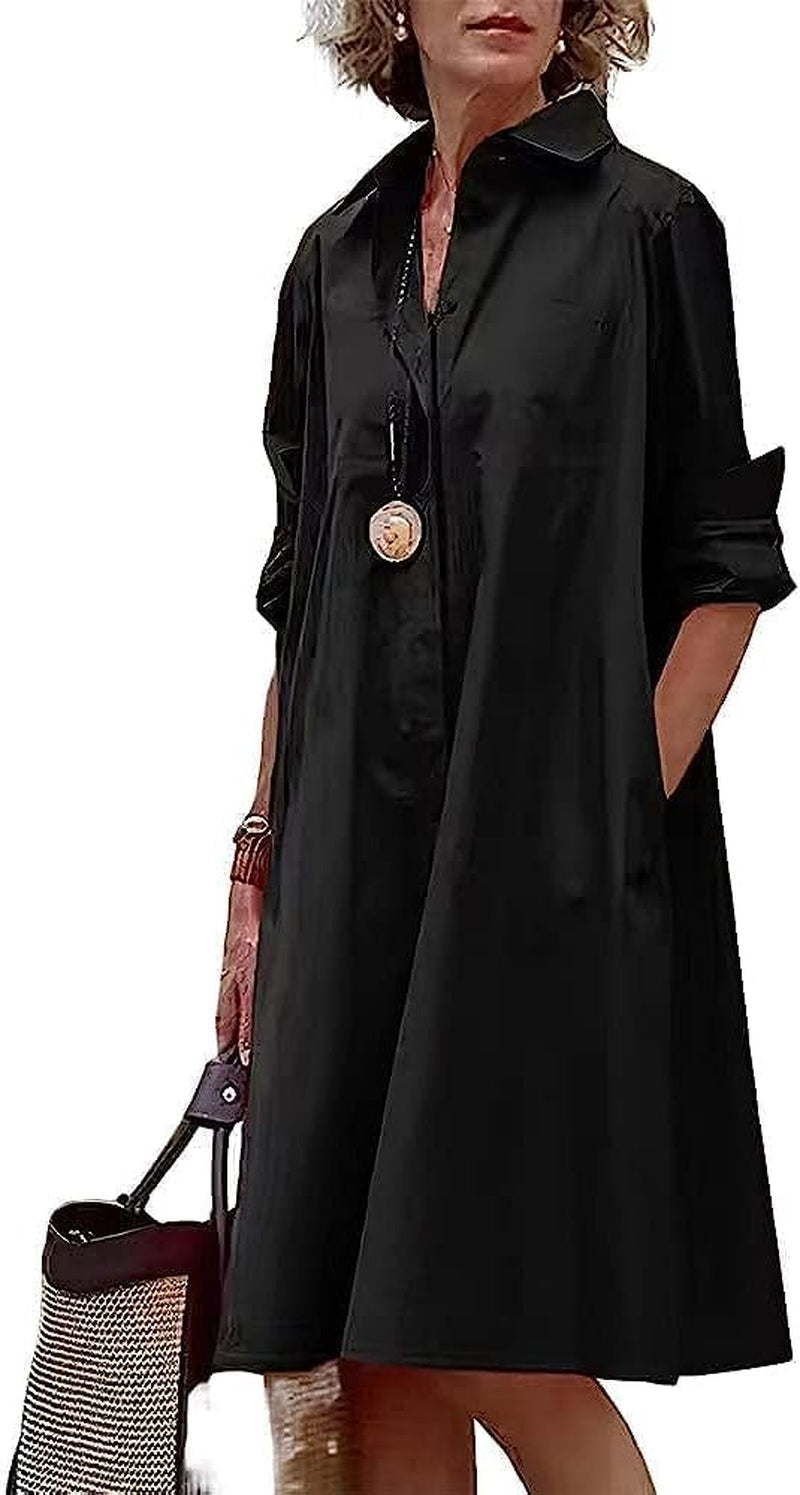 Chic Plus Size Linen Shirt Dress with Pockets - Image 26